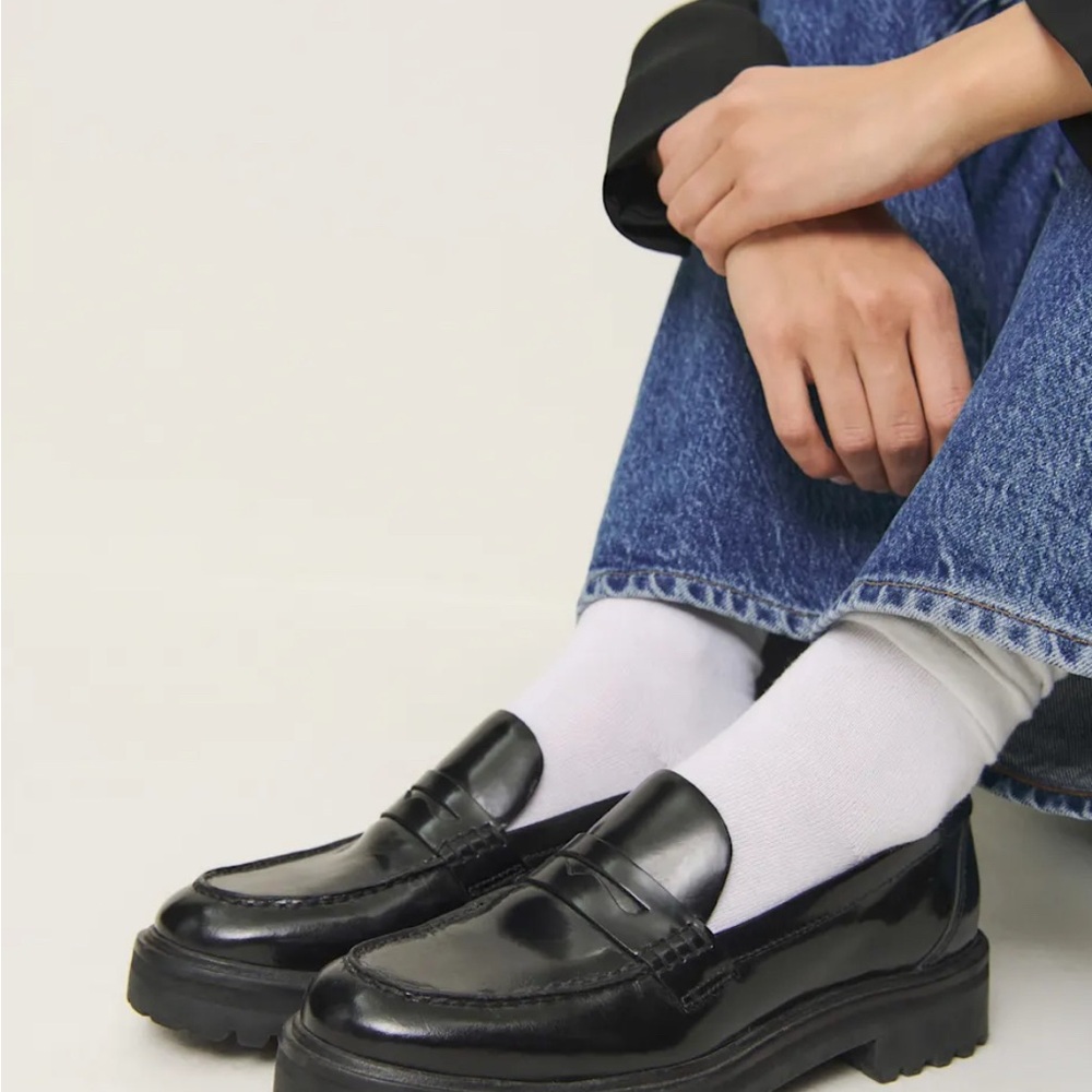 Reformation Black Patent Leather Penny Loafers